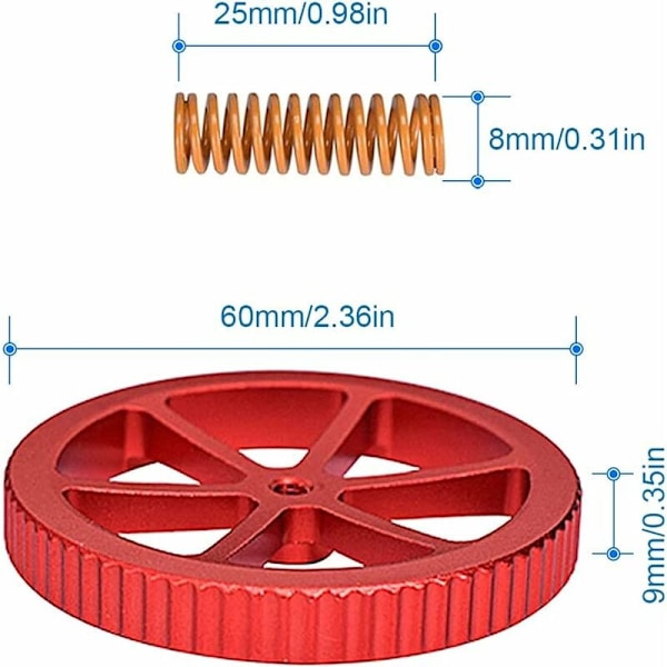 Aluminium Oppgraderingsmuttere Kompatible med Ender 3/3 Pro/3 V2, 5/5 Plus/Pro, CR 20 3D-printere Inkl. 4 stk. Varme Seng Fjærer for 3D-printer - Rød