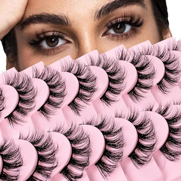 Russiske Strip Lashes DD Curl Falske Øyenvipper Fluffy Wispy Faux Mink Lashes 10 Par Pakke (D09)