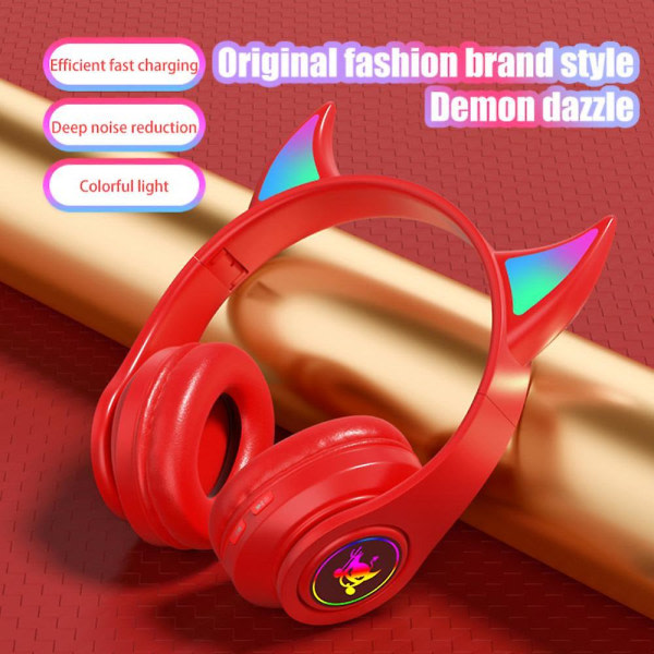 Trådløst Bluetooth-headset Super Long Standby Support Tf-kort Devil Luminous Headset Fargerike red devil