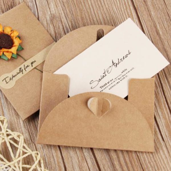 100 st mini presentkort kuvert, hjärtformade kuvert söta DIY kuvert handgjort kraftpapper för tackkort jul alla hjärtans dag presentkort