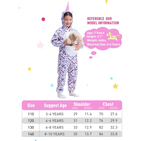 Enhörning Pyjamas för Barn Djursovkläder Toddler Flickor Flanell Romper Full för Halloween Födelsedagsfest Rosa