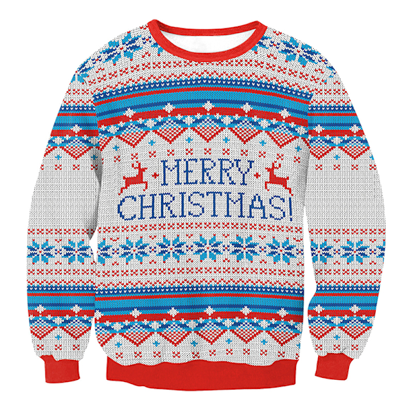 Julegenser for kvinner, langermet genser, juledesign Rund hals Juletrær Round Neck Christmas Tree M