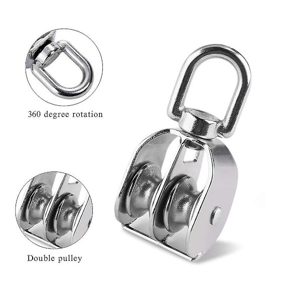 20mm Dubbel Remskiva Block, Rostfritt Stål Remskiva, Kran Roterande Smidig Wire Rep Lastning 75kg - 2 Stycken