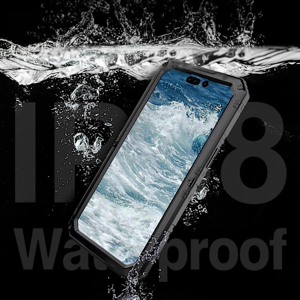Ip68 vedenkestävä puhelinkotelo iPhone 15 Prolle, PC+Silikonikuori näytönsuojalla