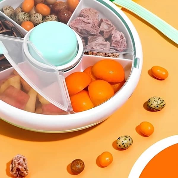 Snack Spinner Opbevaringsboks med låg, 5-rums Roterende ABS Snackbeholder til Børn Picnic Rejse, Grøn