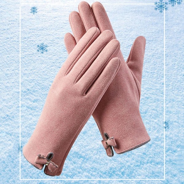 Söta Bow Fleece Touchscreen Halkfria vinterhandskar