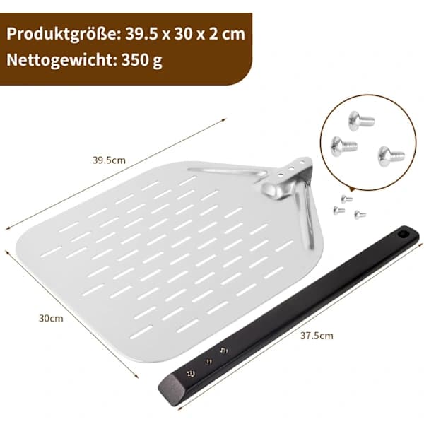 Pizzaspade 40 x 30 cm - Glir lett på pizzasteinen - Perforert pizzaspade med stor overflate og avtakbart håndtak