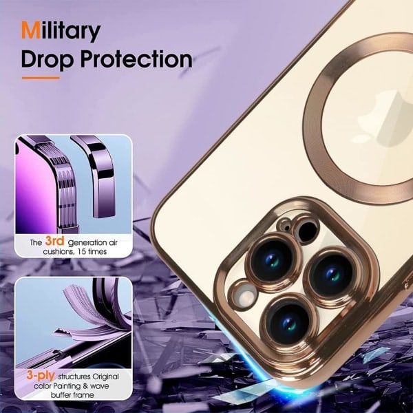 IC Fodral för iPhone 17 Pro Max Fodral [kompatibelt med MagSafe] Kameralinsskyddsplätering Lyxigt skal för kvinnor män Klar Mjuk - Lila