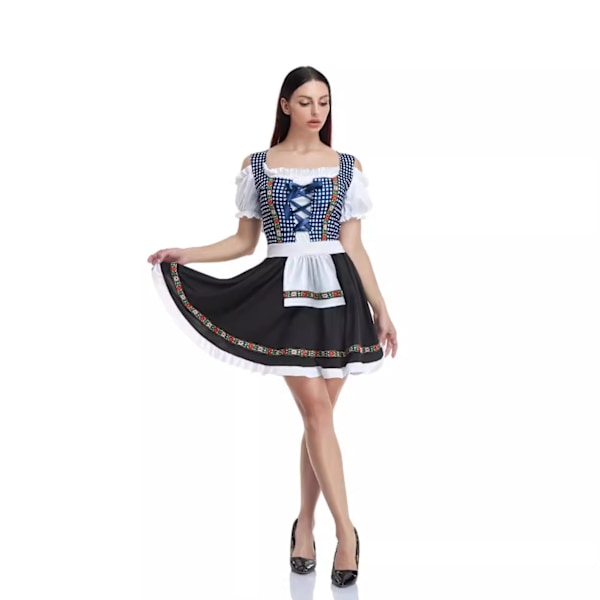 Oktoberfestklänning för kvinnor Blue Grid M