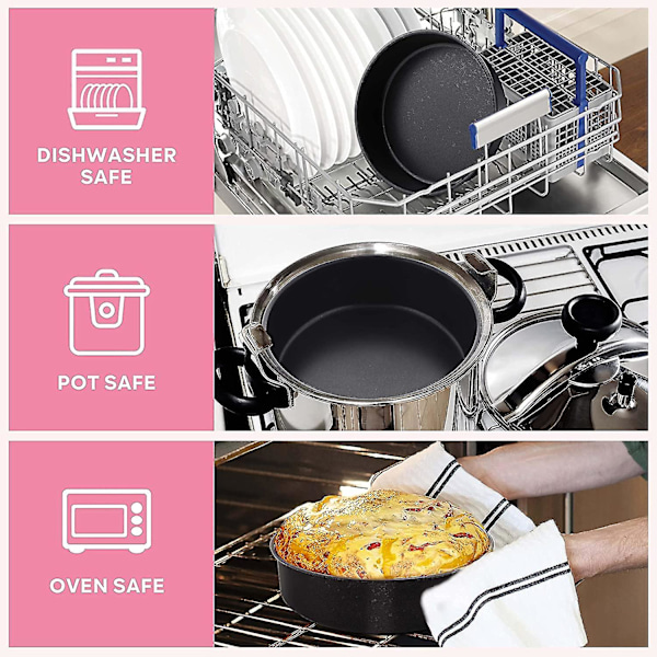 8 tum rund kakform set om 3, rostfritt stål svart non-stick rund bakform