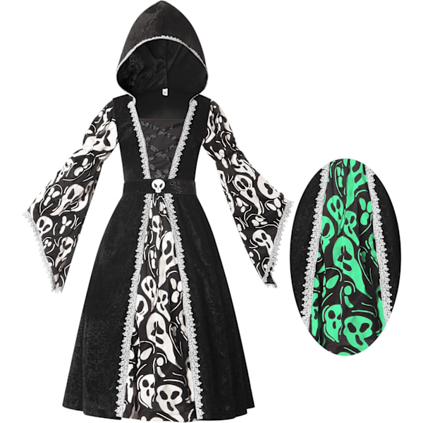 Witch costume for girls, black dress with dark witch print for girls halloween costumes and role play