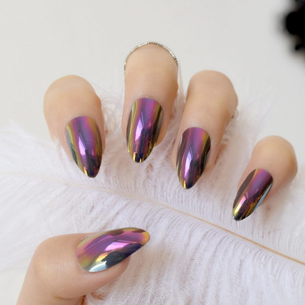 24 stk. Kameleon Spejl Neglekunst Tips Lilla Skarpe Medium Stiletto Akryl Negle til Dekorationer Finger Manicure Tilbehør Z755