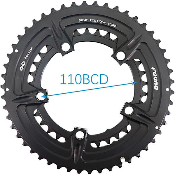 110BCD Road Bike Dubbelkedjehjulsset - Rundt tillgängligt i 2x kedjehjulsval (36T/53T, 34T/52T eller 50T/35T)
