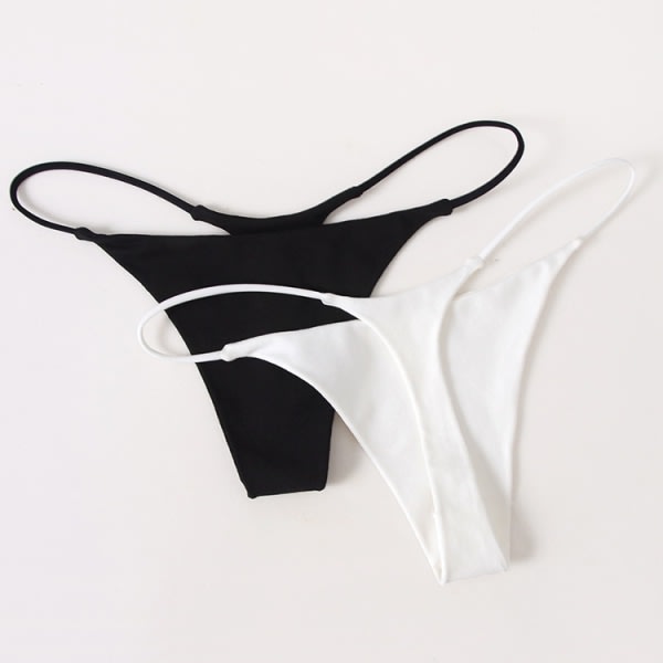 Sömlösa sexiga underkläder G-sträng med låg midja för kvinnor Mode ren färg stringtrosa Andas tuna bekväma trosor (2 delar, svart W