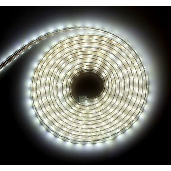 Komplett sett LED-stripe 5 meter 220V silikon vanntett IP68 kald hvit 6000°K SMD5050 60led/m - ingen transformator nødvendig Bredde 8mm