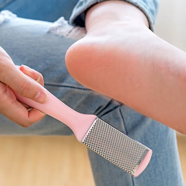 Multifunktionell fotfil dubbelsidig fotrivbräda med lock för att ta bort död hud och förhårdnader fotfil verktyg fotriv hälfil pink