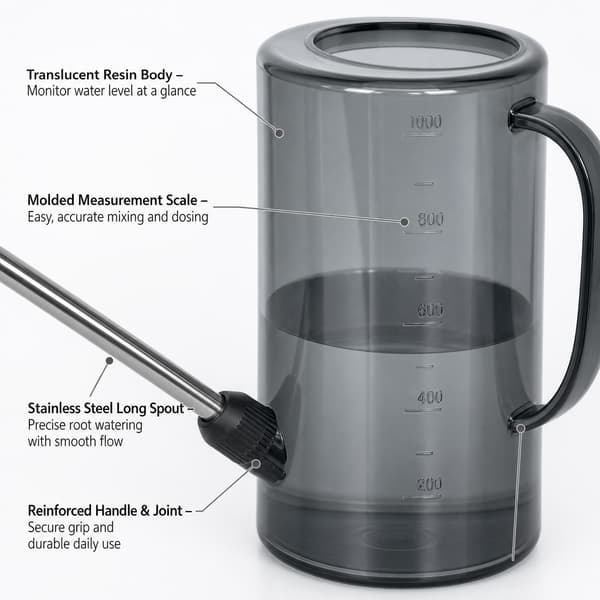 50 oz (1,5L) Vandkande med lang tud, rustfri stålstav til indendørs planter og sukkulenter Space Gray 1.5L