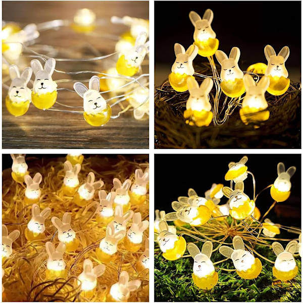 Ljuskedja med kaninfigurer för påsk 220 cm mikro-LED påskljuskedja batteridriven påsk med LED påskdekorationer Kanin