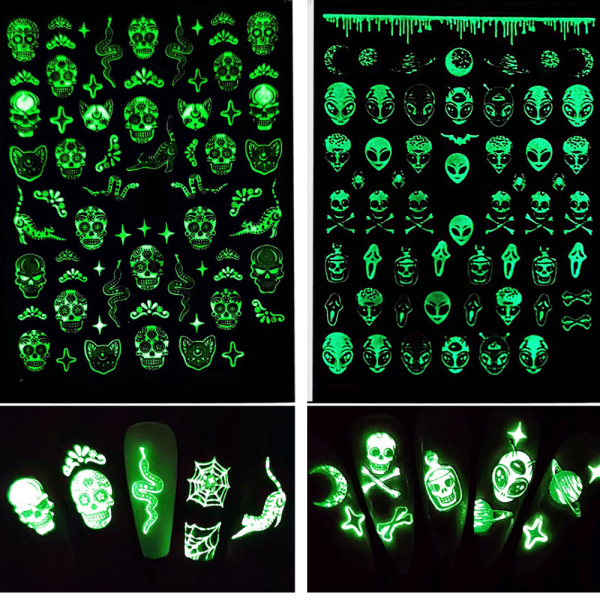IC Halloween Nagelstickers 3D-lysande Halloween Naglar Självhäftande stil 1