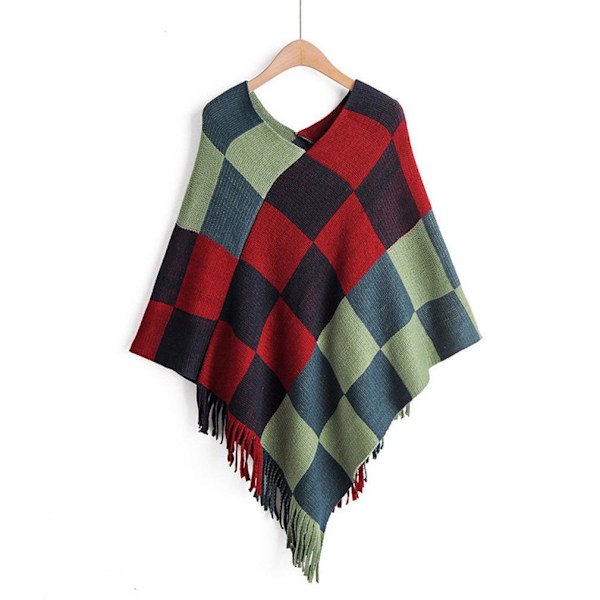 Farveblok Poncho Frynser Kappe Ternet Vinter Sweater Frakke