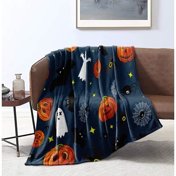 IC Halloween -peitto Söpö kurpitsa- ja kummituskuvioinen Halloween-peitto sohvalle ja vuodesohvalle, pehmeä ja kevyt fleecepeitto (Kurpitsa, Heitto (50\"x60\"))