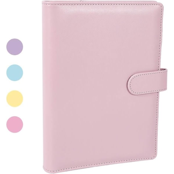 A5 Pu-läderringpärm, påfyllningsbar 6- case, pärm-anteckningsblock och mötesanteckningsbok, reseskrivande anteckningsbok-pärm (rosa) (hs)