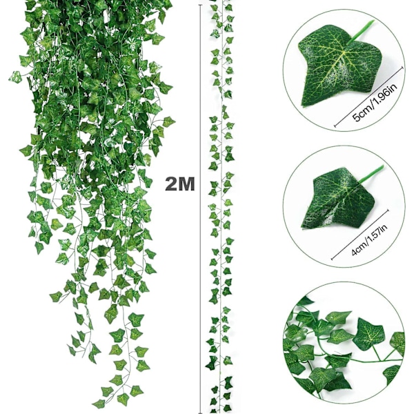 Ivy Konstgjord Girlang 2m Ivy String Light Plants Ivy Duck med 20 LED Solar String Ivy Girlang Konstgjord Falska Växter Grön Ivy för Trädgård Bröllop Ivy, warm white sun-2m-20led