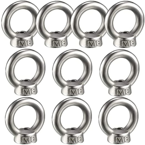 10 st lyftöglemutter, hona ringmutter för lyft 304 rostfritt stål 10-pack, M8
