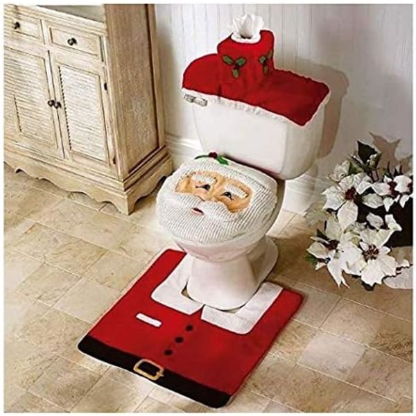 Juldekorationer för toalettlock, cover och matta, jultomten Nyhet Dekorativa tillbehör