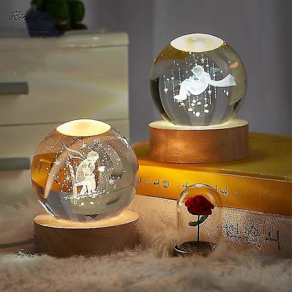 Solcellesystem LED krystallkule nattlampe dekorasjon Den lille prinsen med stativ globus hjemmedekorasjon bursdagsgave bordlamper