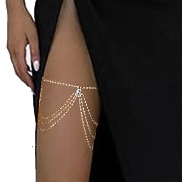 IC Seksikäs reisiketju Rhinestone Jalkaketju Korut Joustava jalkaketju Bikini Vartalokorut Juhlat Festivaali naisille ja tytöille (A-kulta)