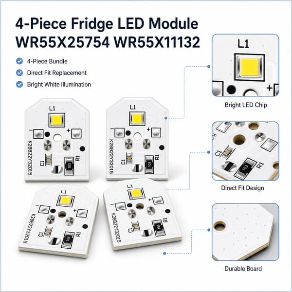 4-pack kylskåp LED-ljusmodul ersättningsdel för WR55X25754 & WR55X11132 (vit)