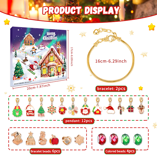 Julkalender Presentask 24 Rutor Advent MJ51 Barnarmband DIY Blind Box Semesterpresent M-26(Red Christmas Tree)