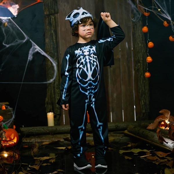 Skelettkostym för barn, Halloween-kostym som lyser i mörkret, fin klänning för karnevalfest 3-10 år fladdermus 8-10 Jahre