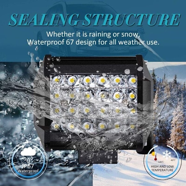 12V 144W 4'' LED Arbetslampa - IP67 Vattentät LED Spotlight för Bil Lastbil Traktor SUV Båt - Spot Flood LED Dimljus 10 500lm (2 st), av DEBUNS