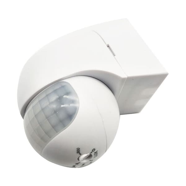Utendørs bevegelsessensor IP44, overflatemontert, programmerbar, infrarød sensor, rekkevidde 15m/180°, egnet for LED, justerbar, maks. 800W/500W