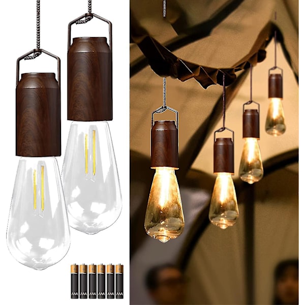 Mkk 2-pack batteridriven tältlampa, bärbar utomhus hängande vintage LED-campinglampa, orkanhängande nödbelysningslykta för vandring