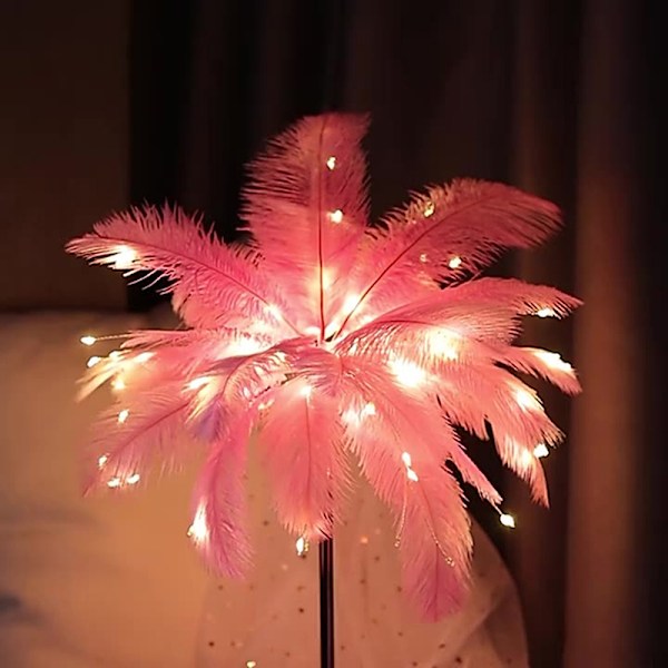 Led fjærlampe bordlampe liten nattlampe soverom jentehjerte rosa Pink one size
