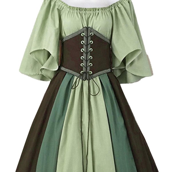Medeltida kläder damer kortärmade gotiska klänningar bruna Brown 4XL