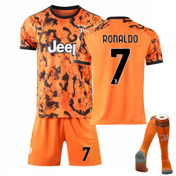 2021 Juventus Hjemme- og Bortedrakt Nr. 7 Ronaldo Barn Voksne Fotballdrakt Treningsdrakt Sett Oransje 橙色 18