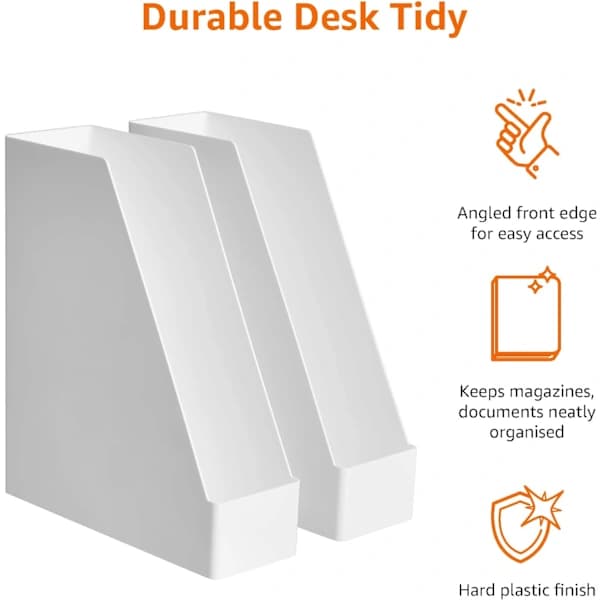 Rektangulær Plastik Organizer - Magasinholder, Hvid, 2-pak