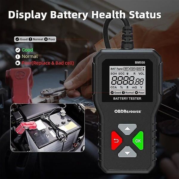 Bm550 Bilbatteritestare 6v 12v 24v 100-2000 2ah-220ah Batterisystem Upptäck Auto Battery Analyzer -HG