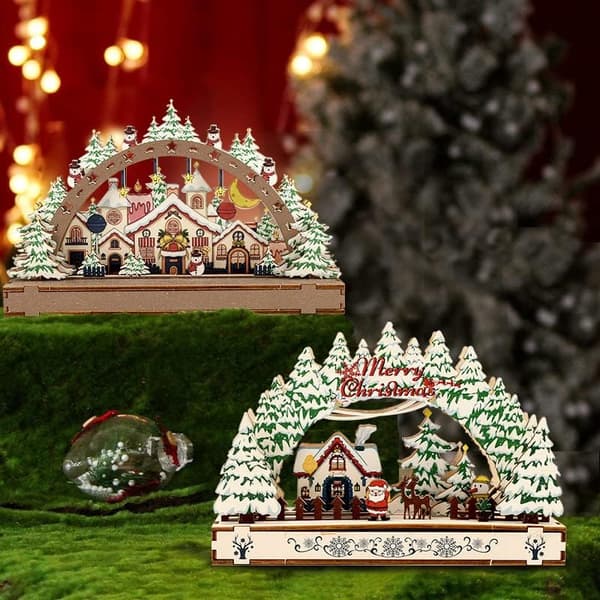 3D Träpussel Jultomte, Byhusmodell för Vuxna, Julklapp, Vinterbordsdekoration, A A