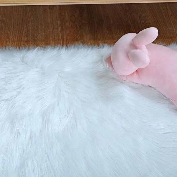 Fuskfårskinn Imitation Fleece Lammskinn Matta Fluffig Mjuk Långhårig Dekorativ Stol Kudde Soffmatta (Vit, 50x150cm)