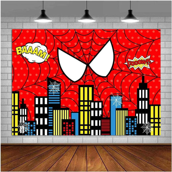 IC 7x5ft Rød Spider Web Fotografi Baggrund til Børn Drenge 1 års fødselsdagsfest Bannerdekorationer Superhelte Tema Bybillede Fotobaggrund Baby