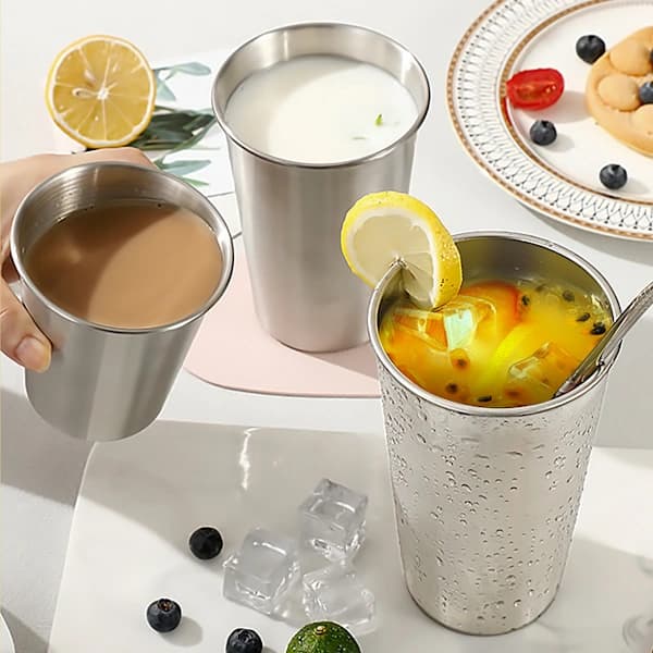 Sæt med 5 drikkekopper i rustfrit stål, 200 ml stabelbare metalkrus til hjemmet, camping, strand og picnic, stålfave
