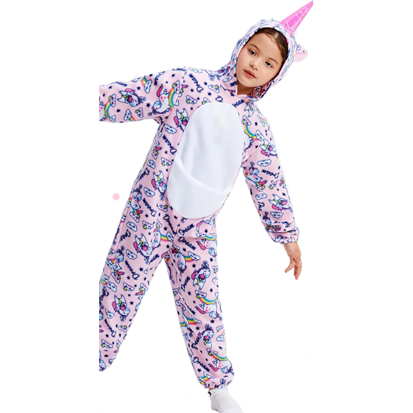 Enhörning Pyjamas för Barn Djursovkläder Toddler Flickor Flanell Romper Full för Halloween Födelsedagsfest Rosa