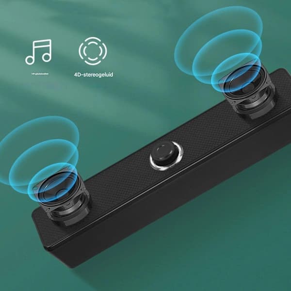 USB-lydplanke med kablet volumkontroll, stereolyd for datamaskinbruk og spilling, svart