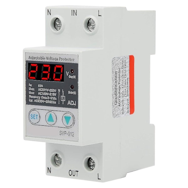 Spenningsvern, justerbar overspennings- og underspenningsvern, LED-skjerm spenningsstabilisator overspenningsvern strømstabilisator voltmeter Svp91