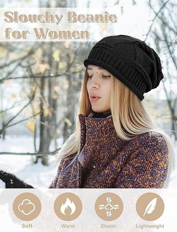 2-delad mössa - Mössa - Damhatt - Vintermössa - Varma mössor - Stickad mössa - Stickade skidmössor - Ultravarm - Unisex - Svart, Vit
